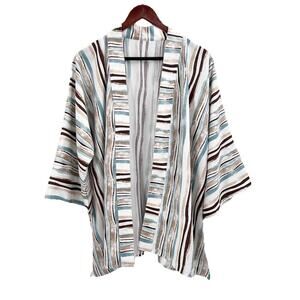 Vintage Custom OOAK Blue Brown Striped Linen Kimono Cardigan Jacket
